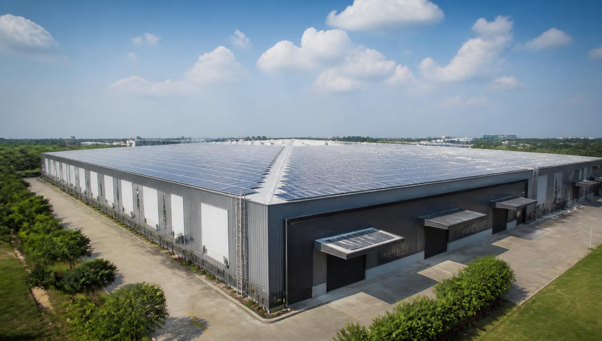 Commercial building with a rooftop solar installation