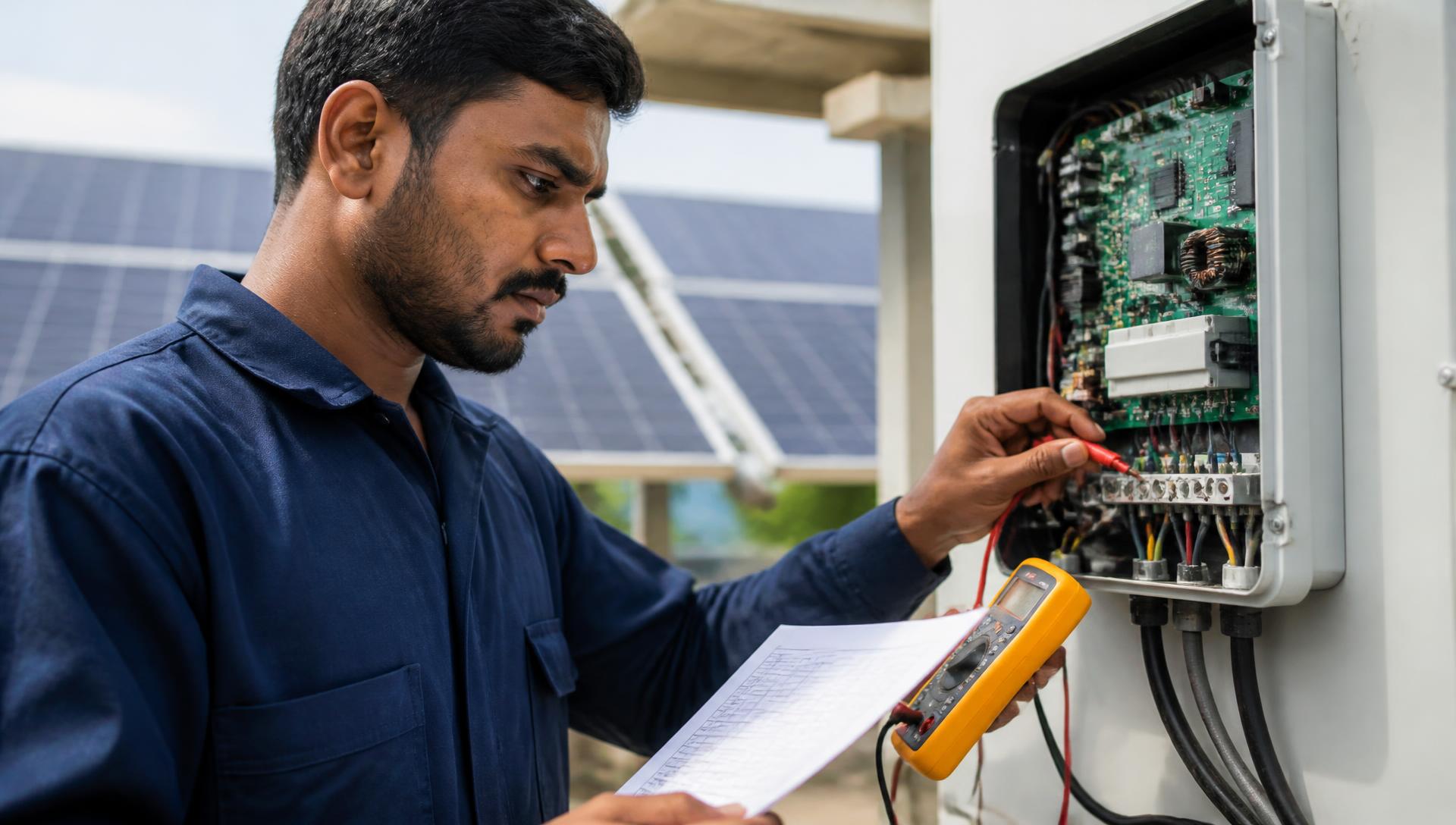 Engineer reviewing installation documentation on site
