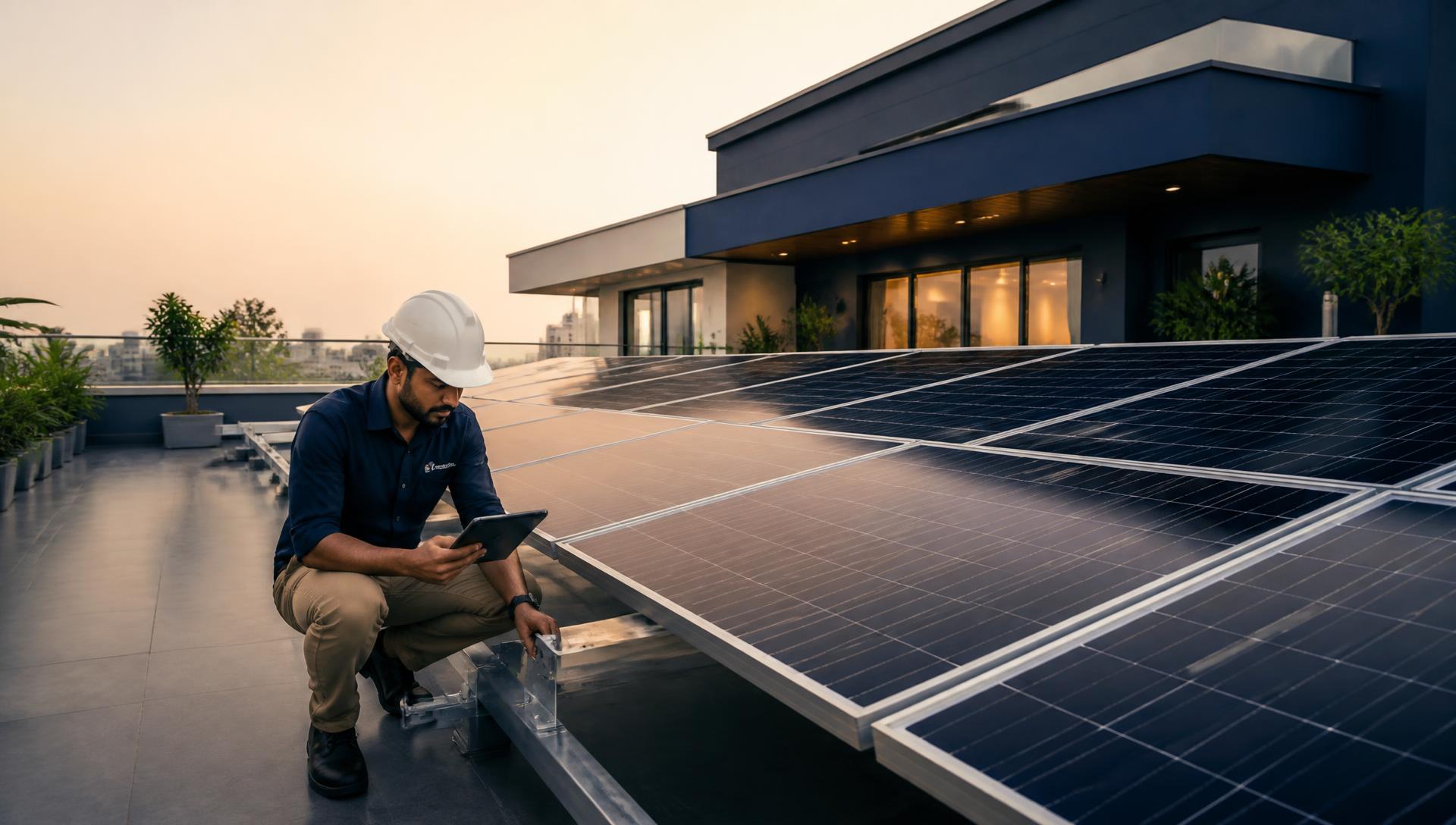 Modern home with an engineered rooftop solar array